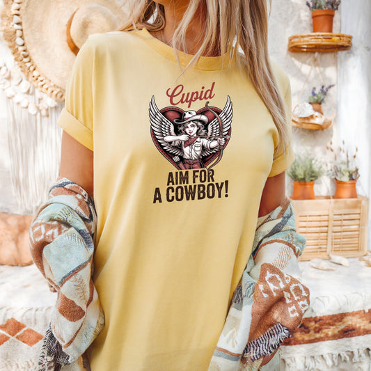 Cowgirl Cupid Shirt Western Valentine Country Romance Cotton Graphic Tee Comfort Color Cowboy Love Rodeo Girl Rustic Dating Humor Design