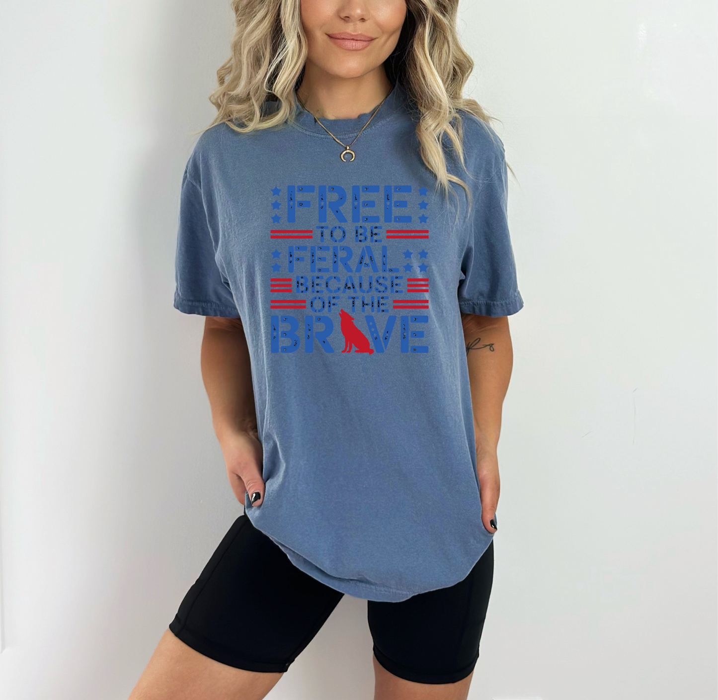 Free to Be Feral Because of the Brave Tee – Patriotic Western Graphic Shirt