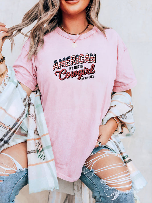 american by birth tee blossom on model