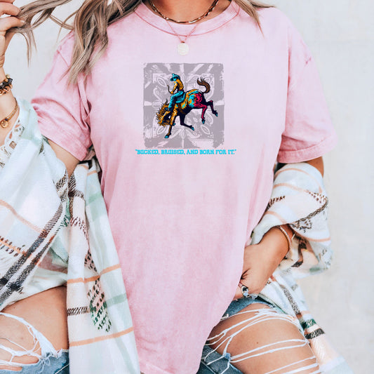 Bruised Born & For It Western Tee on model in color blossom