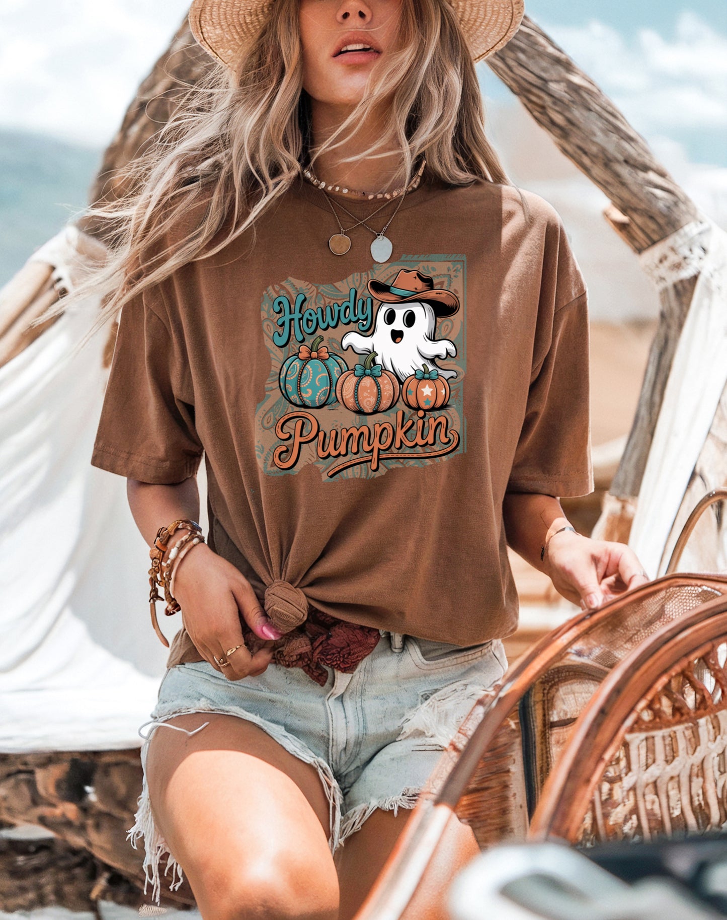Howdy Pumpkin Ghost Cowboy Shirt | Western Halloween Comfort Colors® Tee