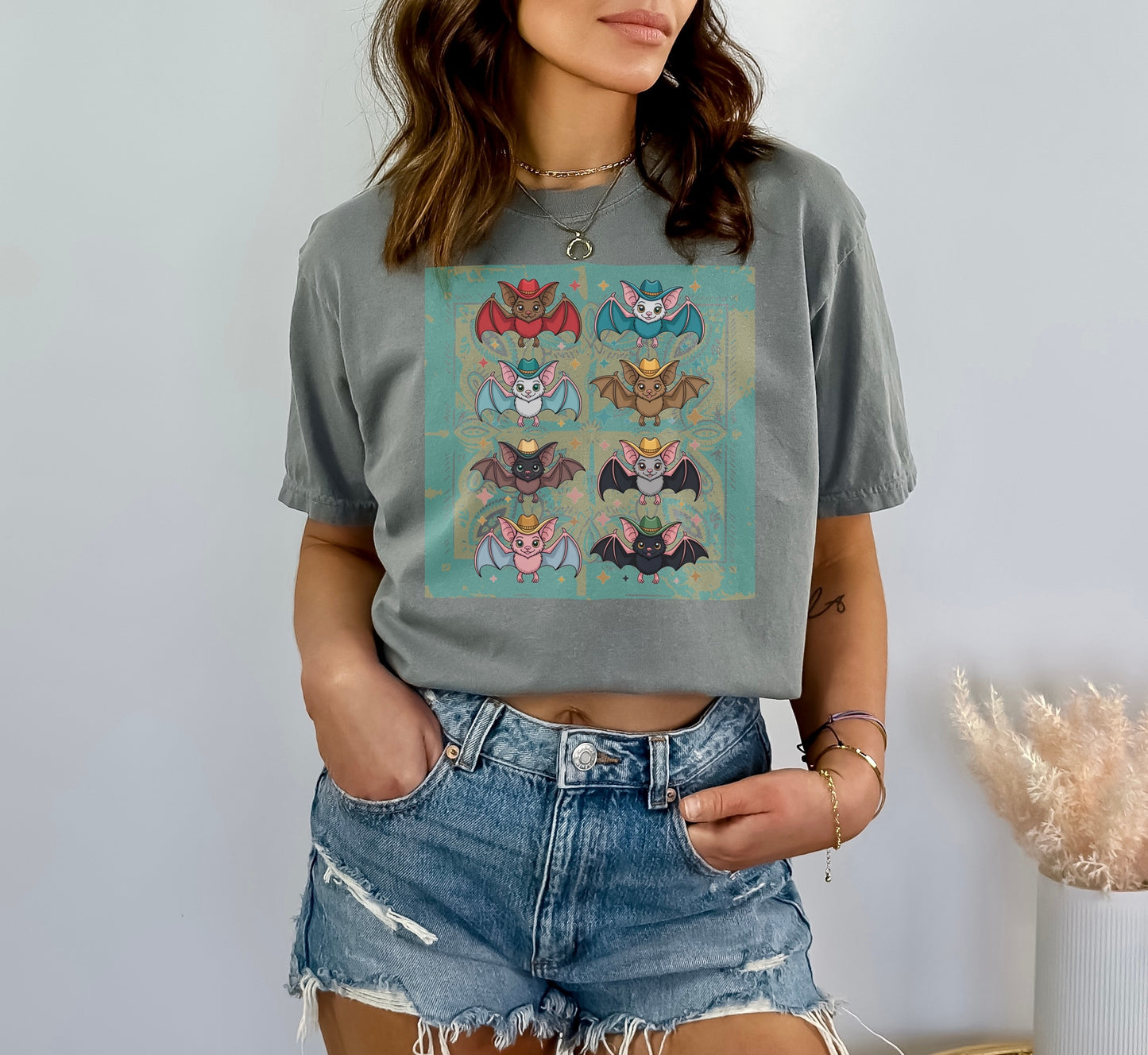 Charming Kawaii Bat Graphic Tee Cute Meets Western Style