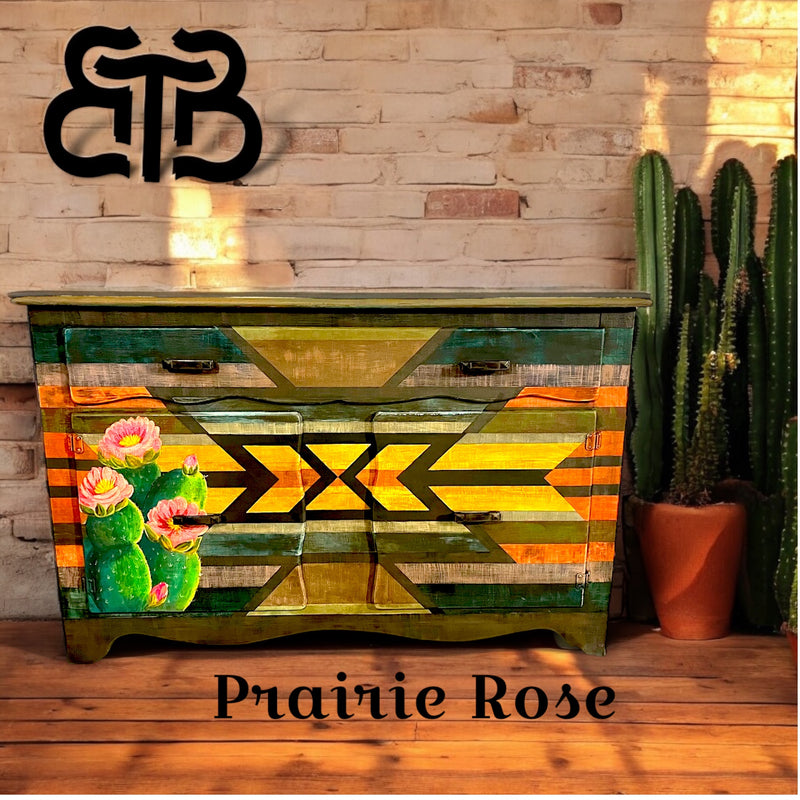 Prairie Rose Hand-Painted Cactus Buffet – Western Boho Statement Piece