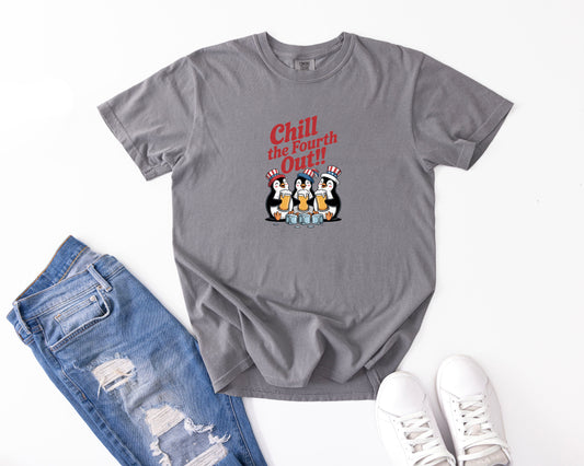 Chill the Fourth Out Patriotic Penguin Tee