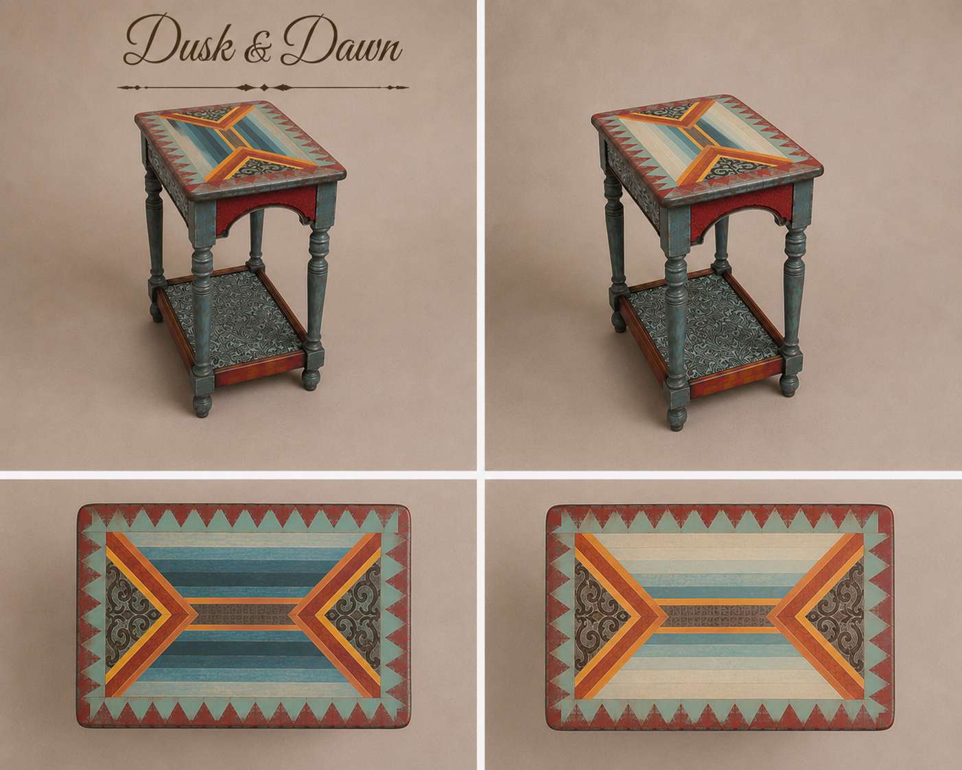 Dusk & Dawn Hand Painted Southwestern End Table Pair