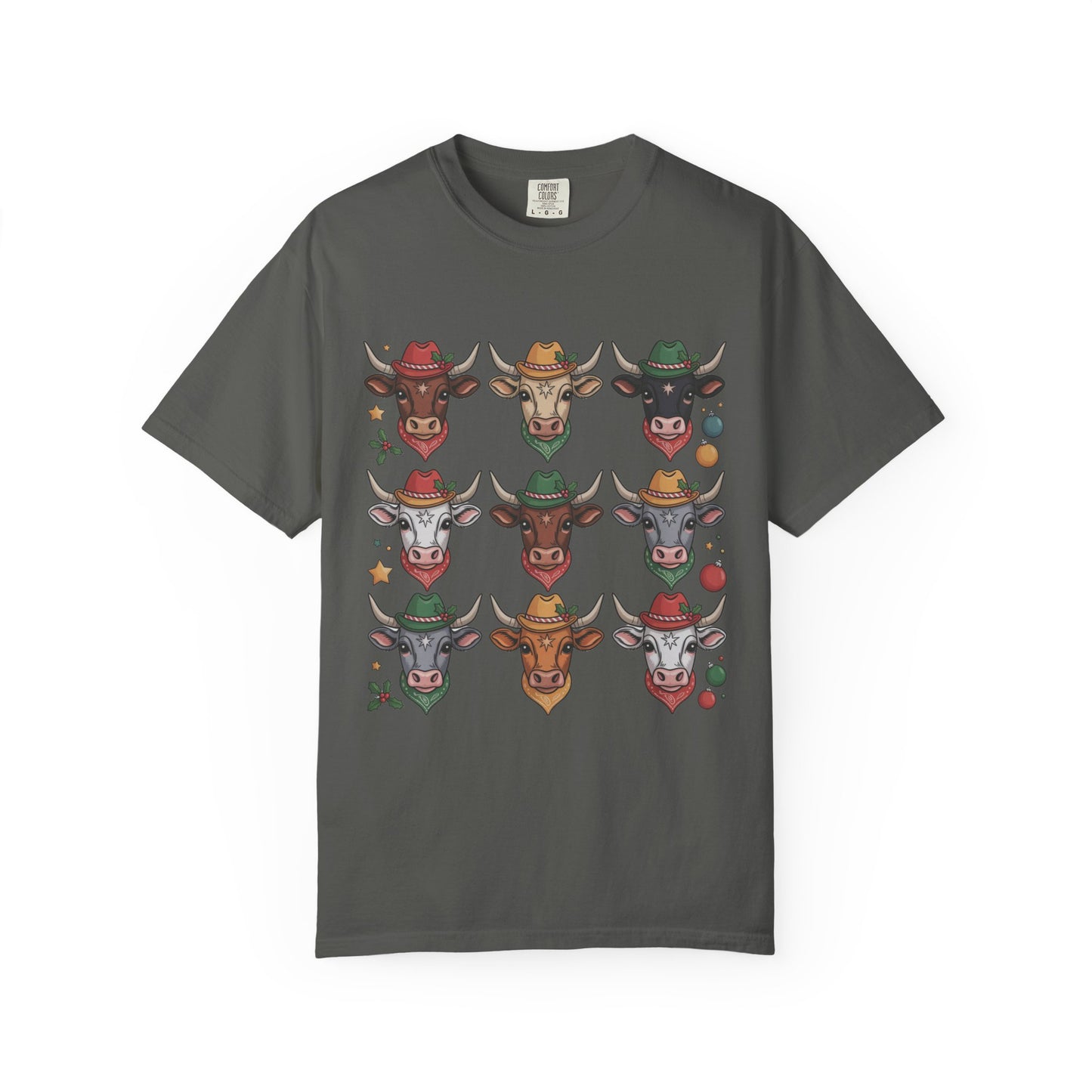 3×3 Grid Christmas Longhorn T-Shirt – Western Holiday Style