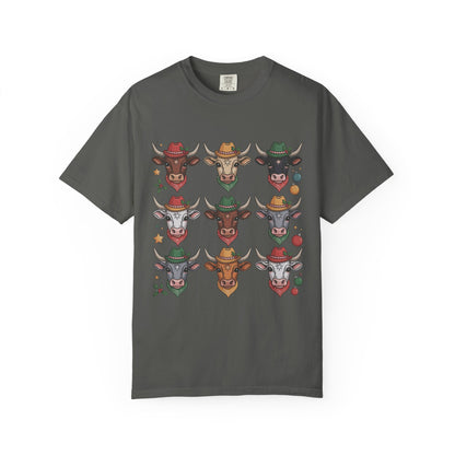 3×3 Grid Christmas Longhorn T-Shirt – Western Holiday Style