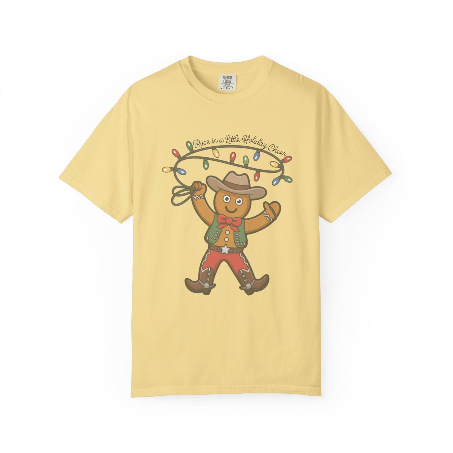 Cowboy Gingerbread Western Christmas T-Shirt – Rustic Country Holiday Tee with Lasso Lights & Rodeo Charm