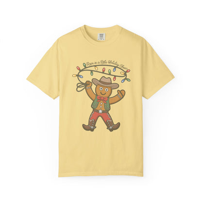 Cowboy Gingerbread Western Christmas T-Shirt – Rustic Country Holiday Tee with Lasso Lights & Rodeo Charm