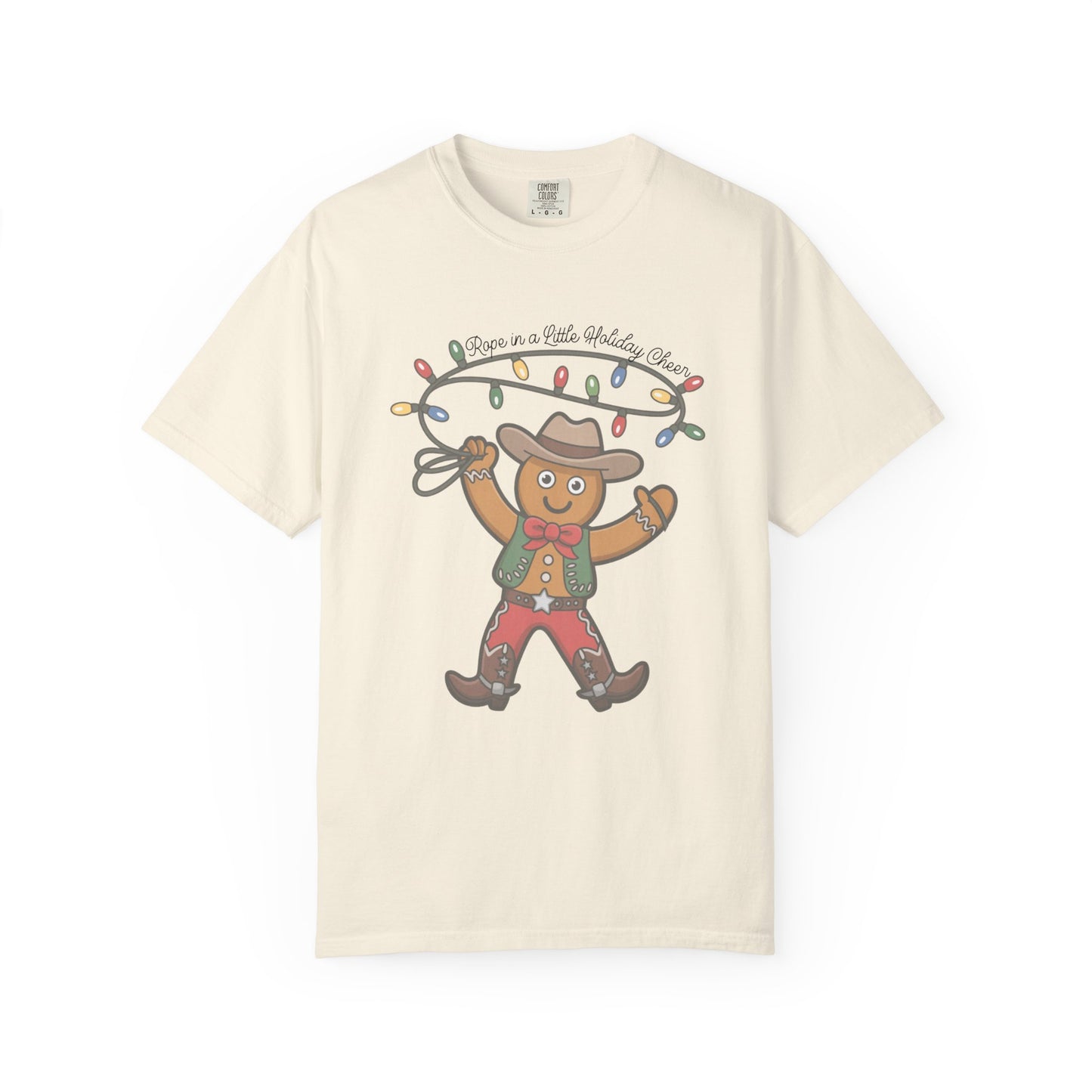 Cowboy Gingerbread Western Christmas T-Shirt – Rustic Country Holiday Tee with Lasso Lights & Rodeo Charm