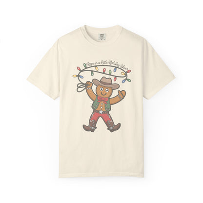 Cowboy Gingerbread Western Christmas T-Shirt – Rustic Country Holiday Tee with Lasso Lights & Rodeo Charm