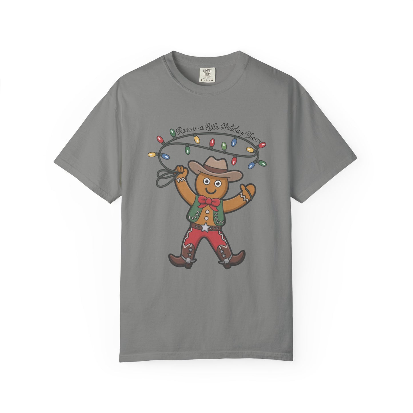 Cowboy Gingerbread Western Christmas T-Shirt – Rustic Country Holiday Tee with Lasso Lights & Rodeo Charm