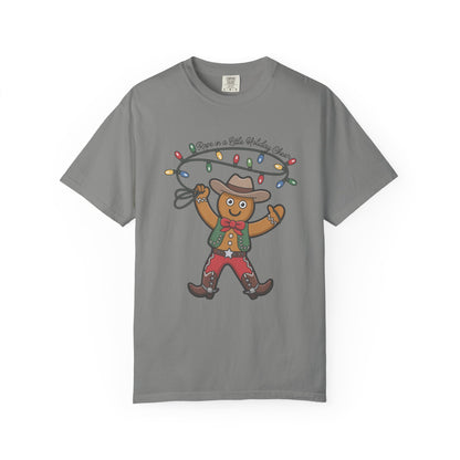 Cowboy Gingerbread Western Christmas T-Shirt – Rustic Country Holiday Tee with Lasso Lights & Rodeo Charm