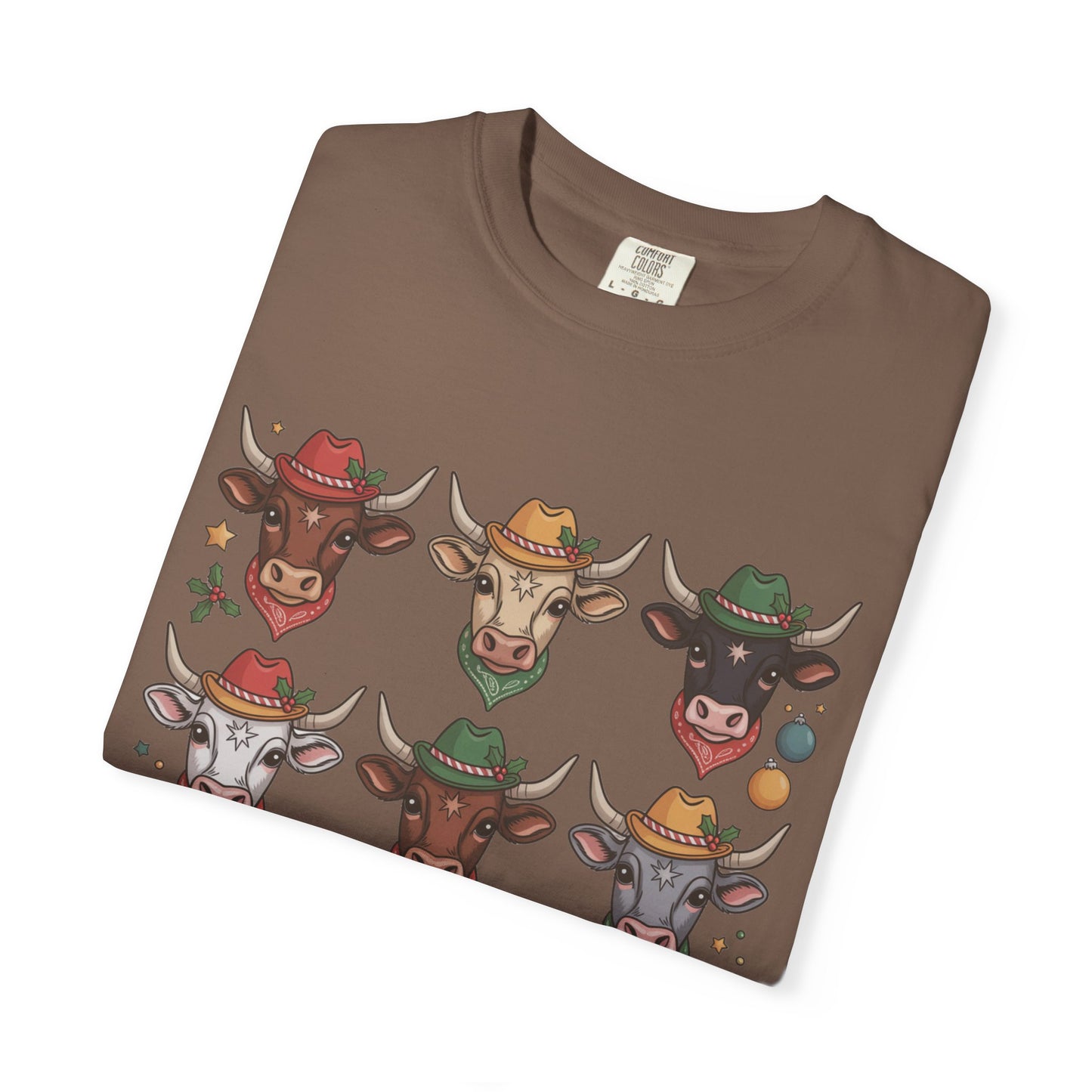 3×3 Grid Christmas Longhorn T-Shirt – Western Holiday Style