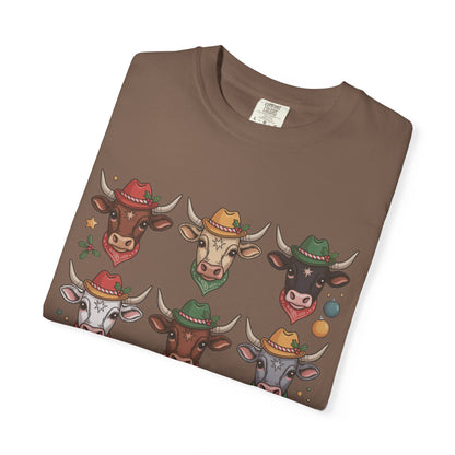 3×3 Grid Christmas Longhorn T-Shirt – Western Holiday Style