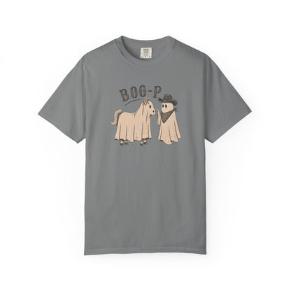 Gray t-shirt Boo-P horse and cowboy ghost western Halloween Comfort Colors graphic tee