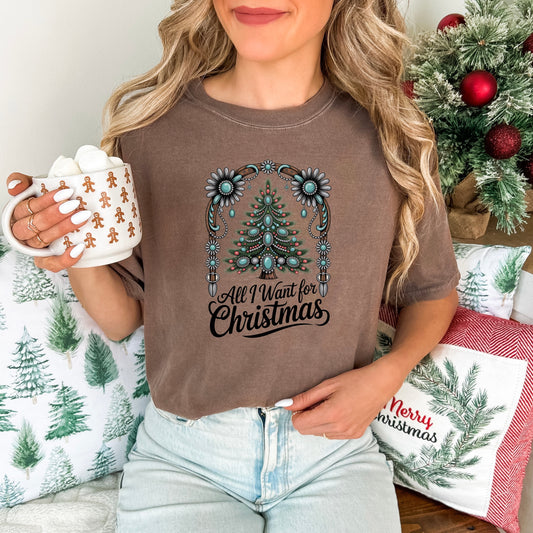 All I Want for Christmas Turquoise Arch Comfort Colors® Tee