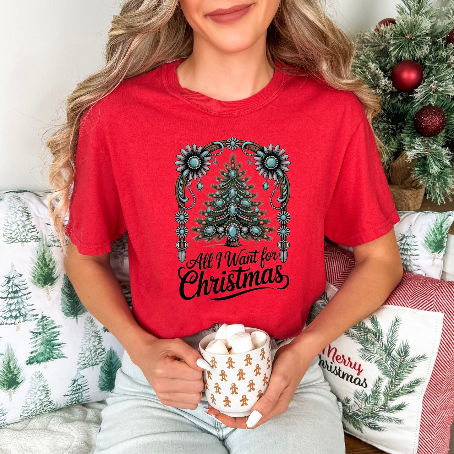 All I Want for Christmas Turquoise Arch Comfort Colors® Tee