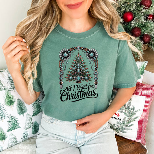 All I Want for Christmas Turquoise Arch Comfort Colors® Tee