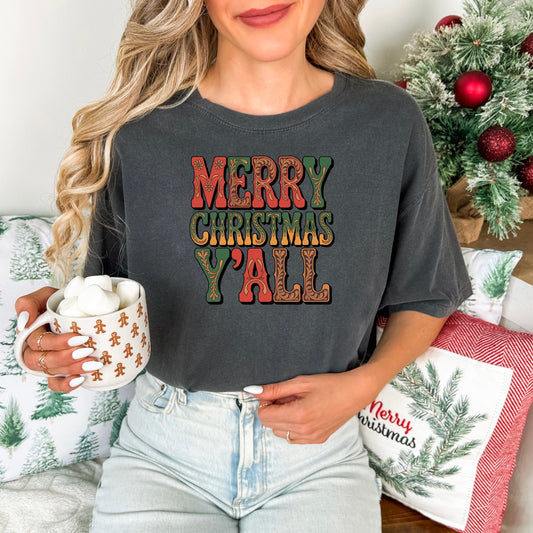 Merry Christmas Y’all Western Font Comfort Colors® Tee