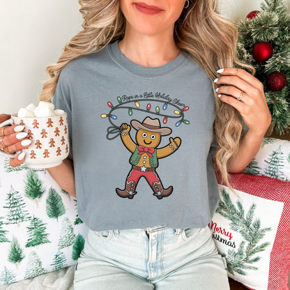 Cowboy Gingerbread Western Christmas T-Shirt – Rustic Country Holiday Tee with Lasso Lights & Rodeo Charm