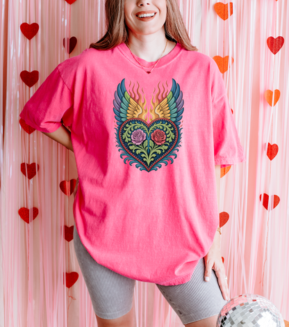 Western Folk Art Winged Heart T-Shirt
