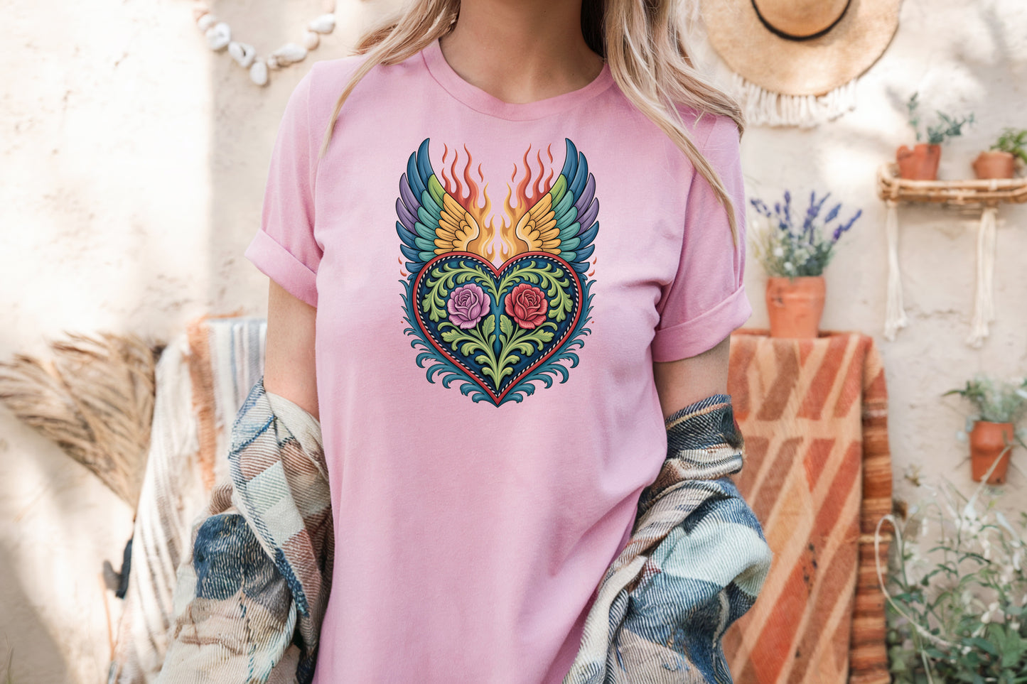 Western Folk Art Winged Heart T-Shirt