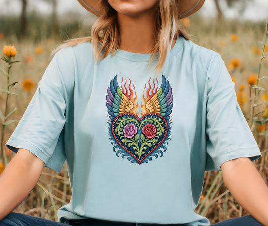 Western Folk Art Winged Heart T-Shirt | Comfort Colors Boho Graphic Tee (S–4XL)