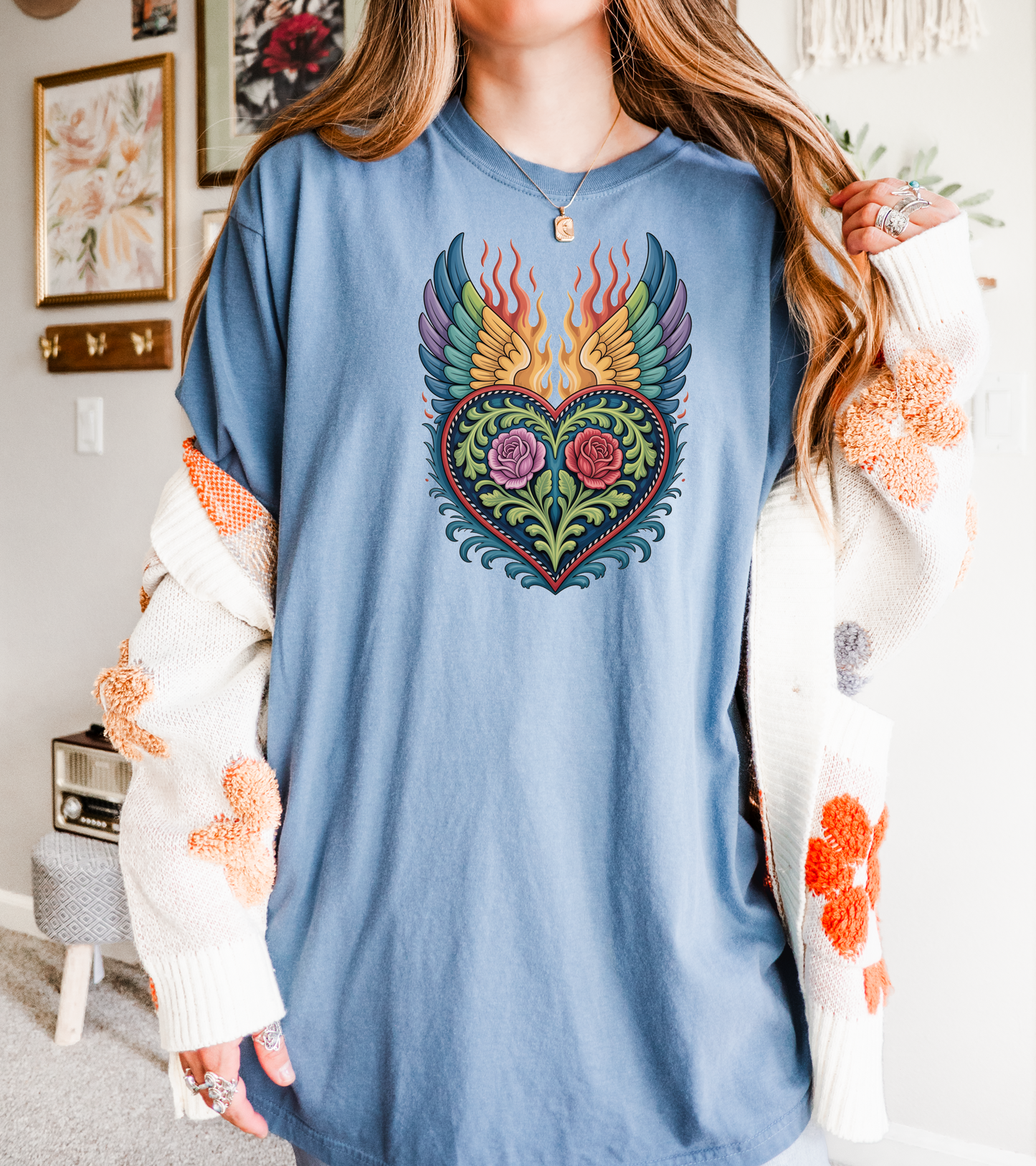 Western Folk Art Winged Heart T-Shirt