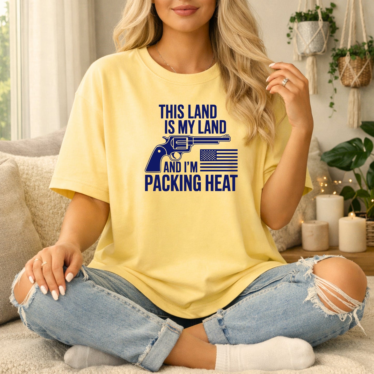 This Land Is My Land and I’m Packing Heat Tee – Patriotic Western Graphic Shirt