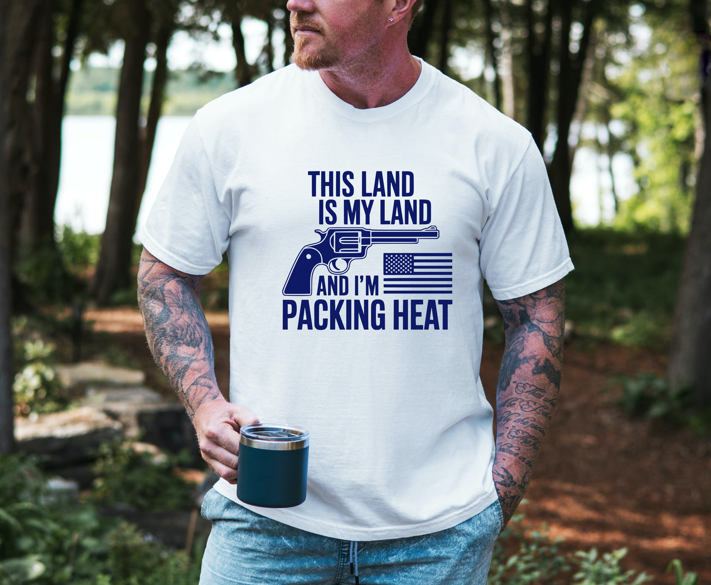 This Land Is My Land and I’m Packing Heat Tee – Patriotic Western Graphic Shirt