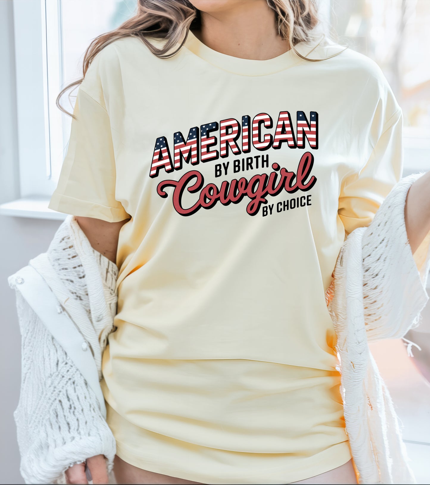 American by Birth Cowgirl by Choice Tee – Pink Patriotic Western Graphic Shirt