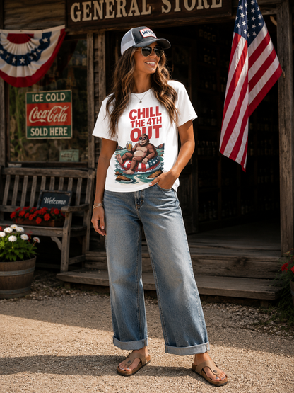 Chill The 4th Out Patriotic Bigfoot T-Shirt