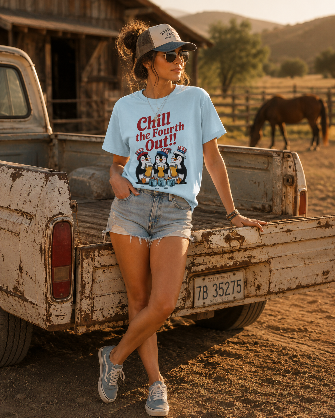 Chill the Fourth Out Tee | Patriotic Penguin Graphic Shirt | Bronc & Brand Co.