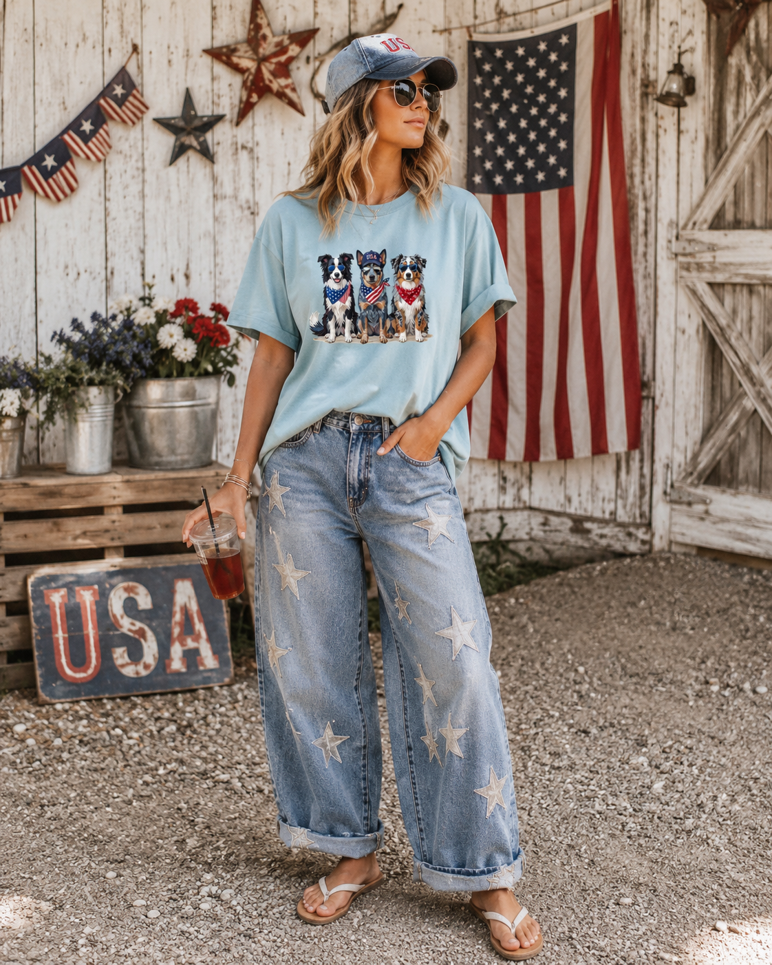 Patriotic Dog Trio Tee | Australian Shepherd, Heeler & Border Collie Shirt