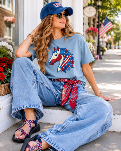 Western Patriotic Horse Graphic Tee For The Fourth of July