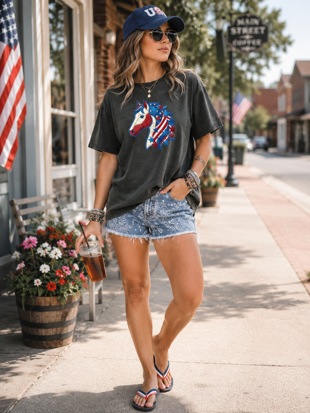 Western Patriotic Horse Graphic Tee For The Fourth of July
