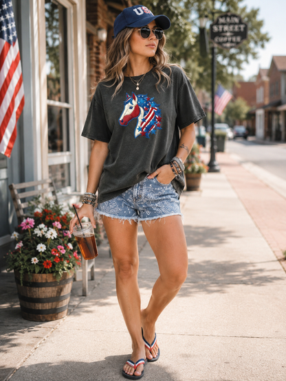 Western Patriotic Horse Graphic Tee For The Fourth of July