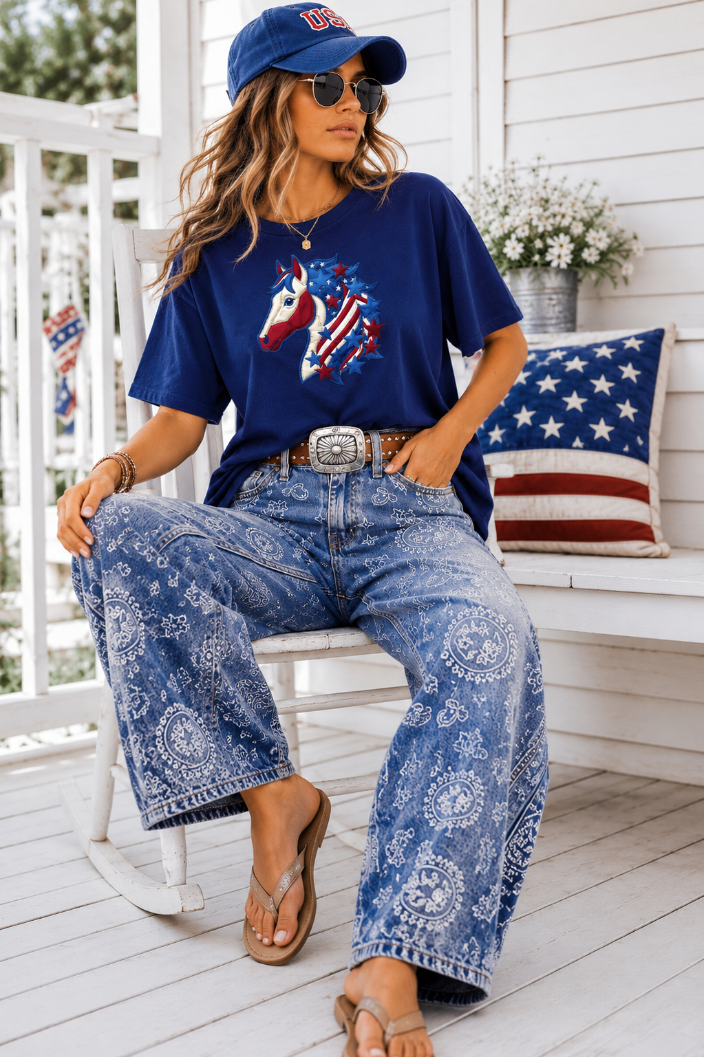Western Patriotic Horse Graphic Tee For The Fourth of July