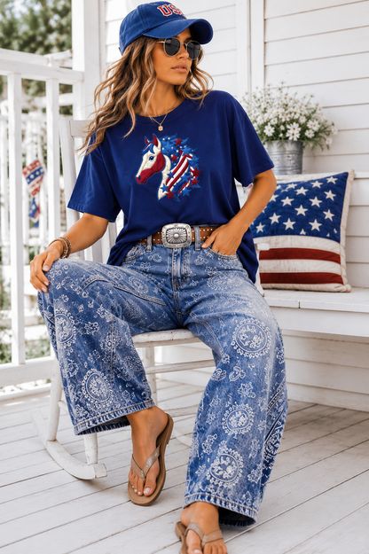 Western Patriotic Horse Graphic Tee For The Fourth of July
