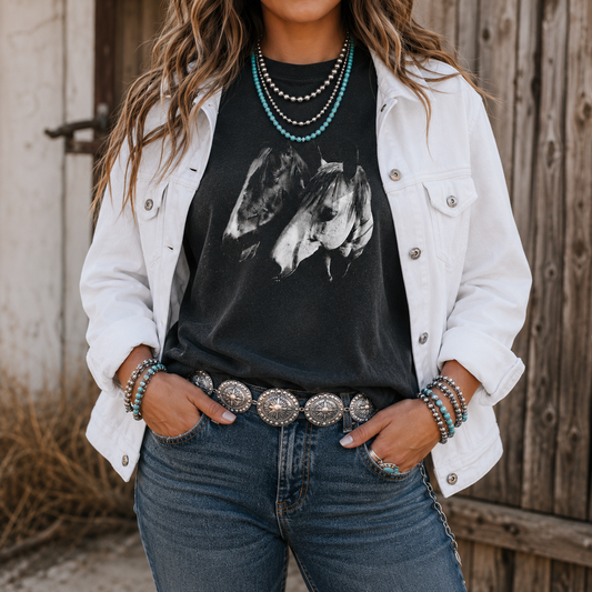 Twin Spirits Horse Tee | Western Horse Graphic Comfort Colors Shirt
