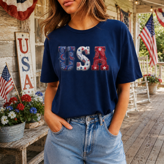 USA Paisley Patriotic Tee | Comfort Colors Western Graphic Shirt