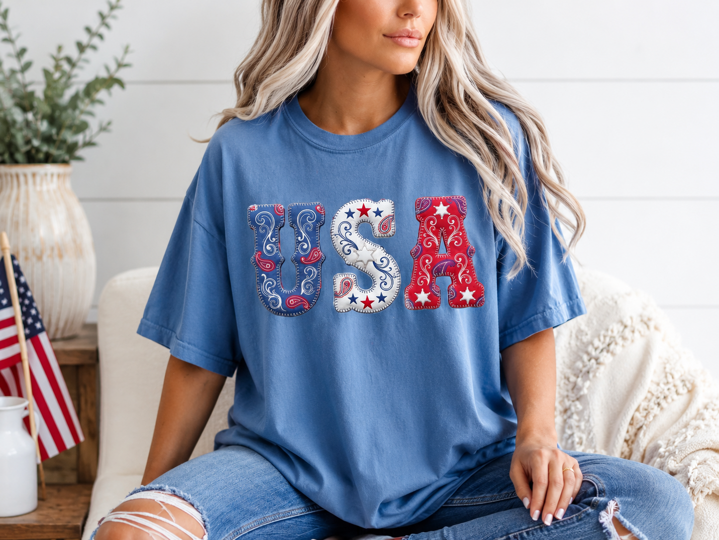 USA Paisley Patriotic Tee | Comfort Colors Western Graphic Shirt