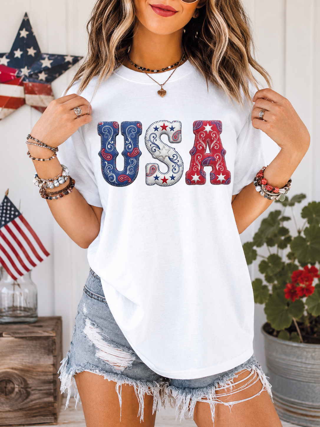 USA Paisley Patriotic Tee | Comfort Colors Western Graphic Shirt