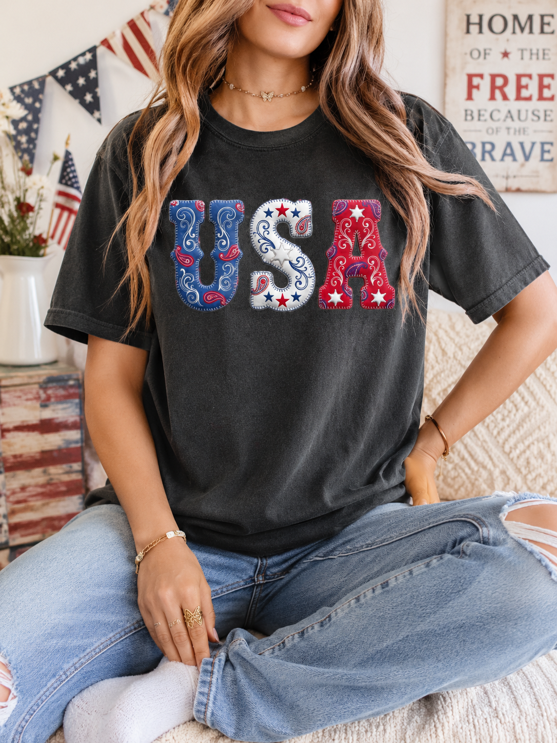 USA Paisley Patriotic Tee | Comfort Colors Western Graphic Shirt