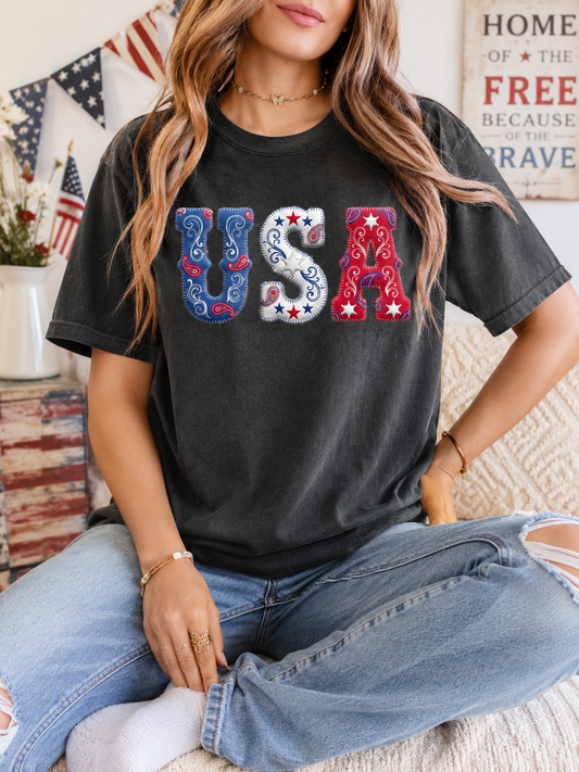 USA Paisley Patriotic Tee | Comfort Colors Western Graphic Shirt