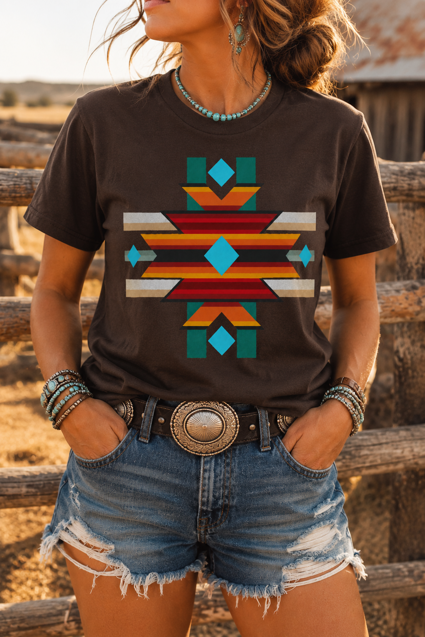 Turquoise Cross Western Graphic Tee