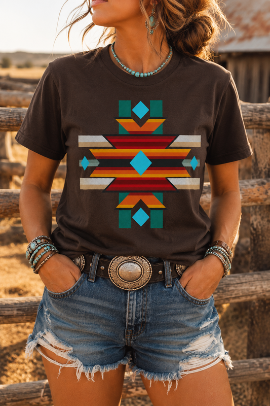 Turquoise Cross Western Graphic Tee