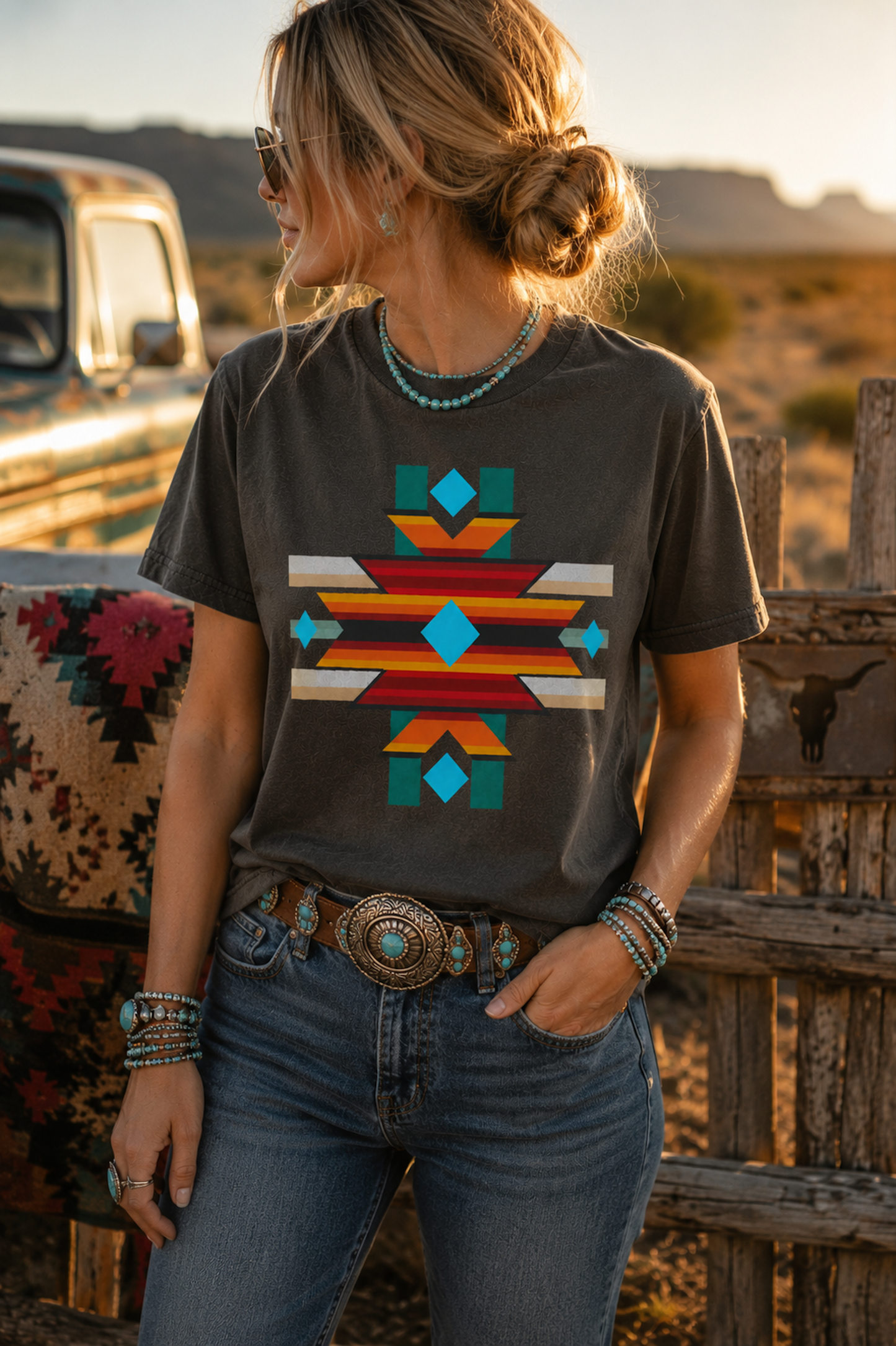 Turquoise Cross Western Graphic Tee