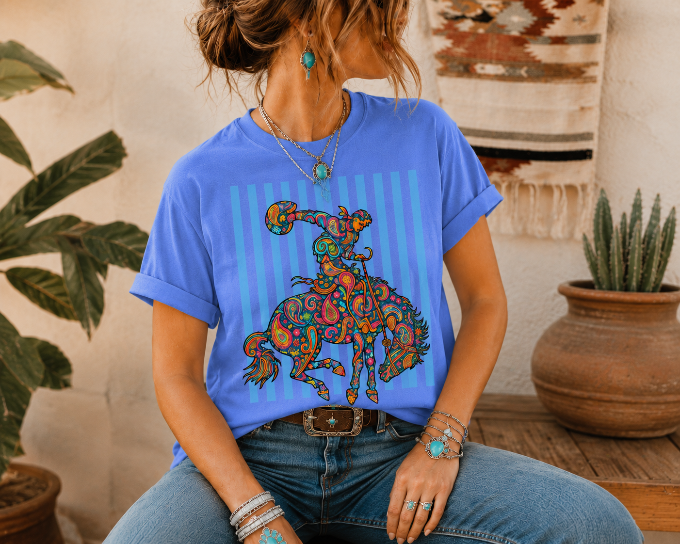 Bright Paisley Bronc Graphic Tee